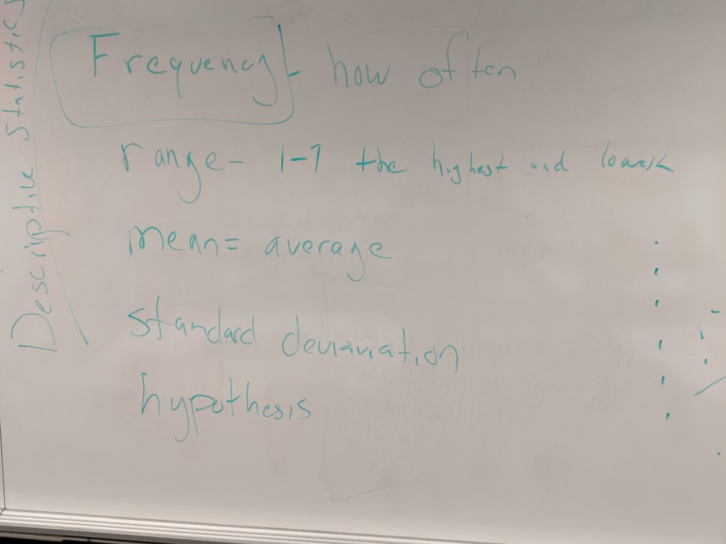 descrpitive statistics and their definitions on a white board